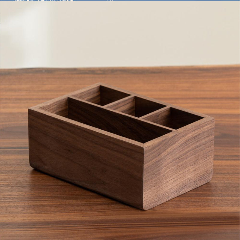 YANSE Four compartments creative organizer 19.5x13.5x8.5 Wooden desktop stationery storage box high appearance level simple square