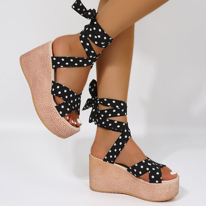 BODUODUO Muffin thick bottom slippers women's summer wear fashion fairy bow high heel wedge heel flip flop versatile non-slip sandal