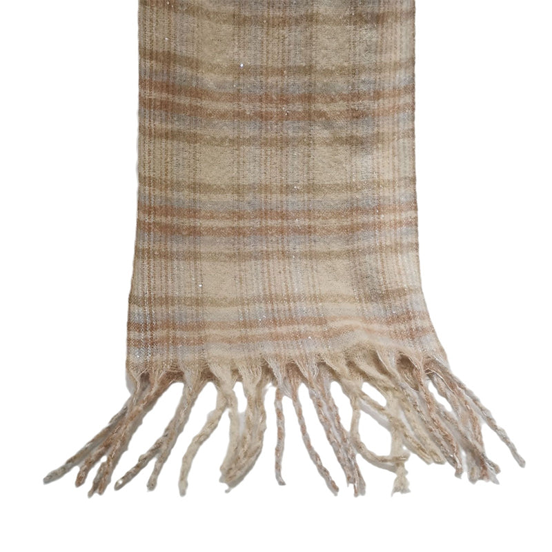 YuXiang Faux cashmere beige striped scarf mohair tassel fall and winter warm scarf couple with models Anti-cold Warm fall and winter