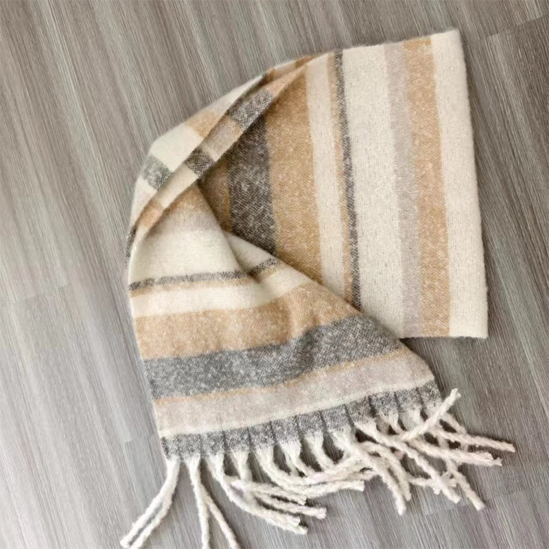 YuXiang Ambient sense of fall and winter warm scarf new Korean version of the tassel hundred stripes thickened neck scarf Student ins tide