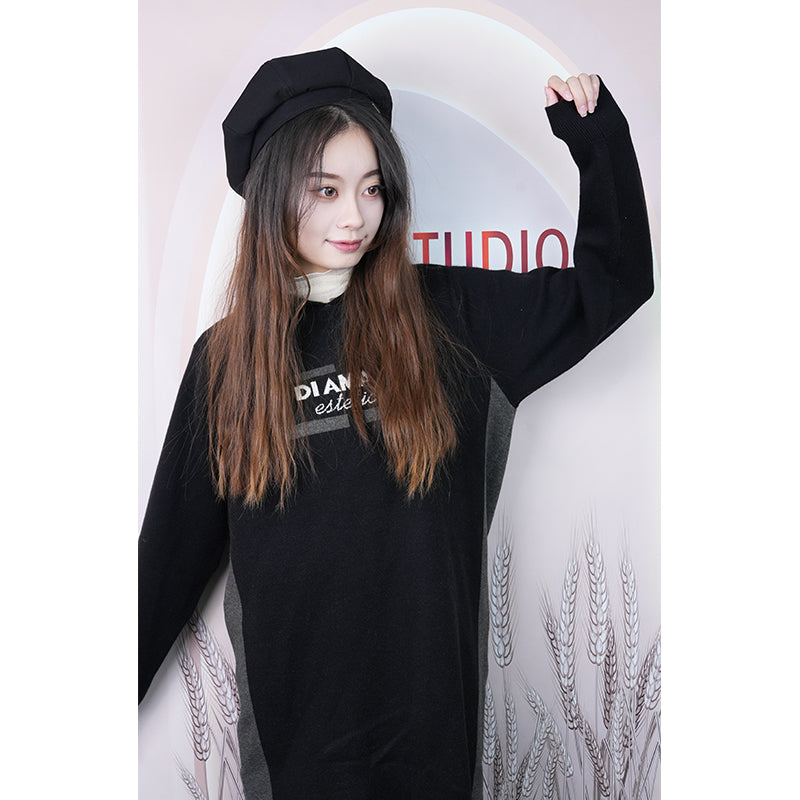 XITAI knitted garment 08 Long Black Tops Women Thickened Extra Long T-Shirt