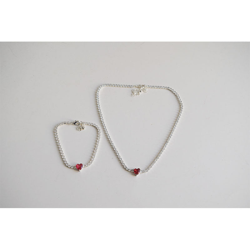 CHUANYANG Necklace/bracelet set Necklace 38.5cm + 7.5cm tail chain Bracelet 19.5cm+4cm tail chain Simple and luxurious full diamond necklace, European and American cold feng shui diamond necklace