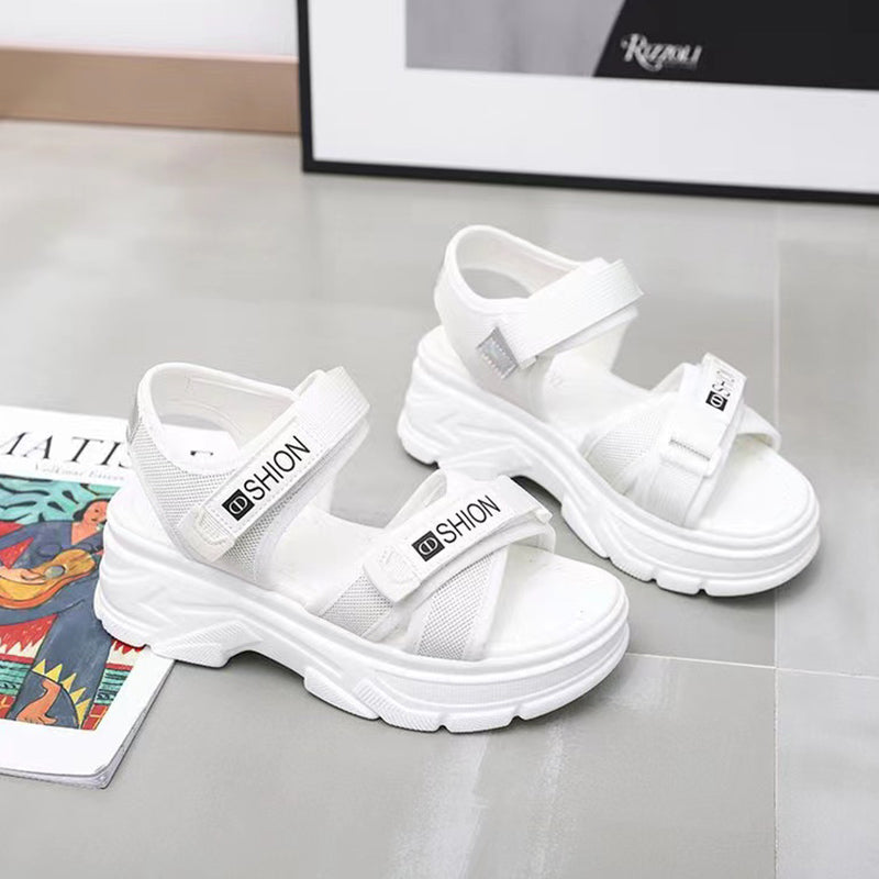 BODUODUO Sandals Women's Summer 2022 New Foot Elkang Women's Shoes Genuine Leather Muffin Thick Soles Sports Non-slip Beach Shoes Velcro