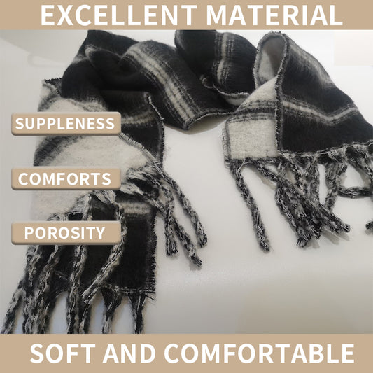 YuXiang New mohair black and white stripes color blocking scarf fall and winter warm color collision scarf Neck Women's fall and winter cotton