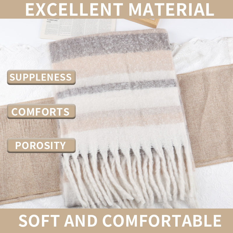 YuXiang Ambient sense of fall and winter warm scarf new Korean version of the tassel hundred stripes thickened neck scarf Student ins tide