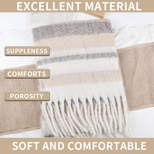 YuXiang Ambient sense of fall and winter warm scarf new Korean version of the tassel hundred stripes thickened neck scarf Student ins tide