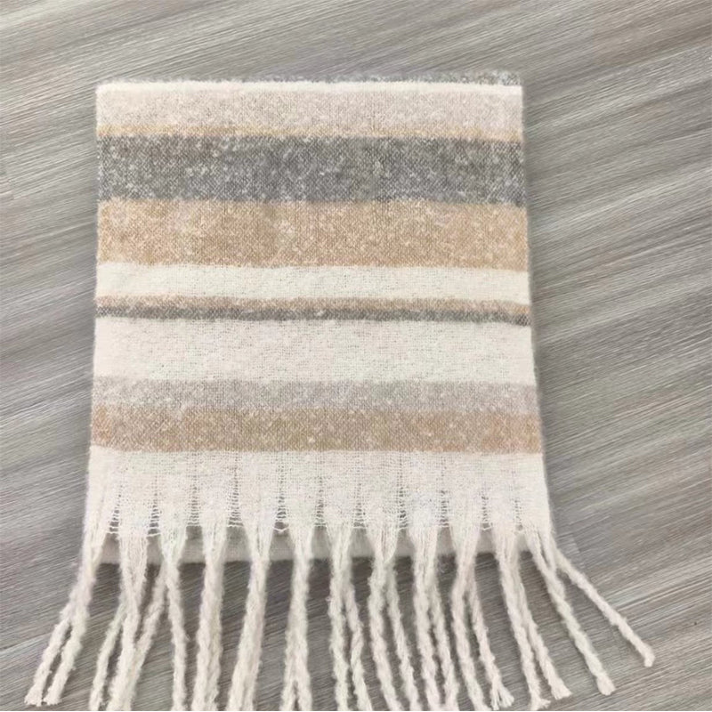 YuXiang Ambient sense of fall and winter warm scarf new Korean version of the tassel hundred stripes thickened neck scarf Student ins tide