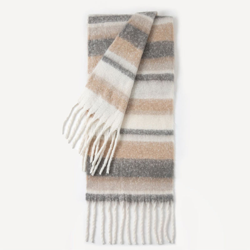 YuXiang Ambient sense of fall and winter warm scarf new Korean version of the tassel hundred stripes thickened neck scarf Student ins tide