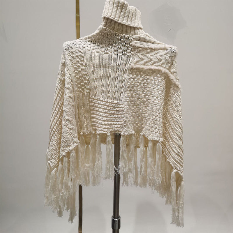 YuXiang New apricot tassel knit sweater high neck spring and autumn retro ladies sweater twill long sleeve Lazy style Thin section