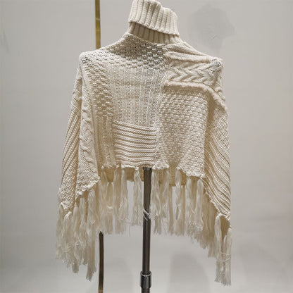 YuXiang New apricot tassel knit sweater high neck spring and autumn retro ladies sweater twill long sleeve Lazy style Thin section