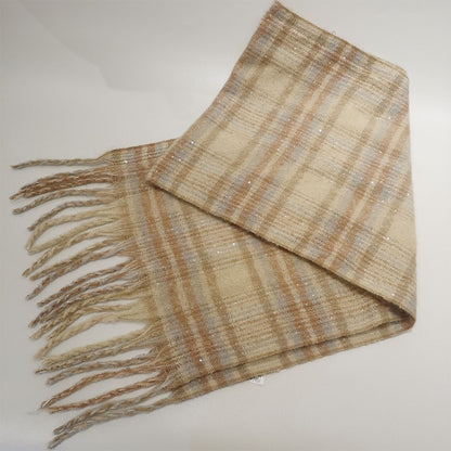 YuXiang Faux cashmere beige striped scarf mohair tassel fall and winter warm scarf couple with models Anti-cold Warm fall and winter