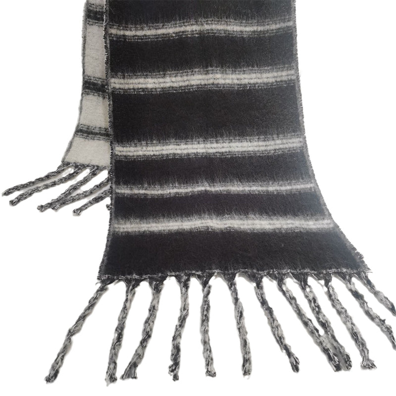 YuXiang New mohair black and white stripes color blocking scarf fall and winter warm color collision scarf Neck Women's fall and winter cotton