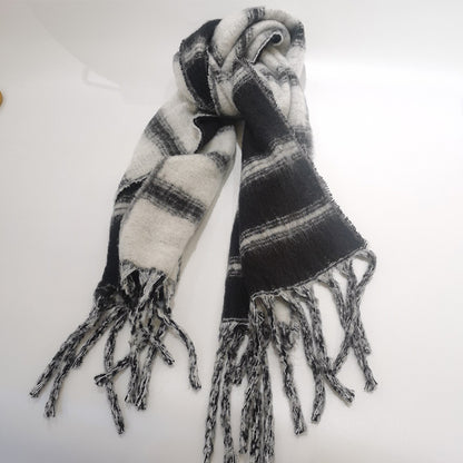YuXiang New mohair black and white stripes color blocking scarf fall and winter warm color collision scarf Neck Women's fall and winter cotton